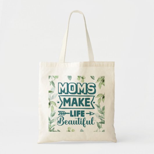 Moederdag Word Art met gebladerte Tote Bag (Voorkant)