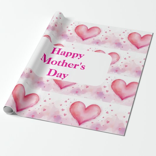 Moederdag Wrapping Paper - Water Color Hearts Cadeaupapier (Uitgerold)