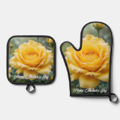 Moederdag Yellow Rose Flowers Elegante Keuken Ovenwant & Pannenlap Set (Voorkant)