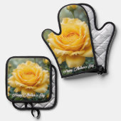 Moederdag Yellow Rose Flowers Elegante Keuken Ovenwant & Pannenlap Set (Voorkant / Achterkant)