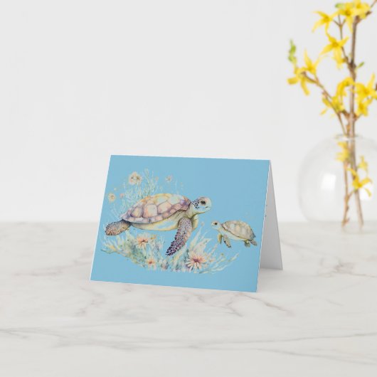 Moederdag Zeeschildpad en baby kaart (Gele Bloem)