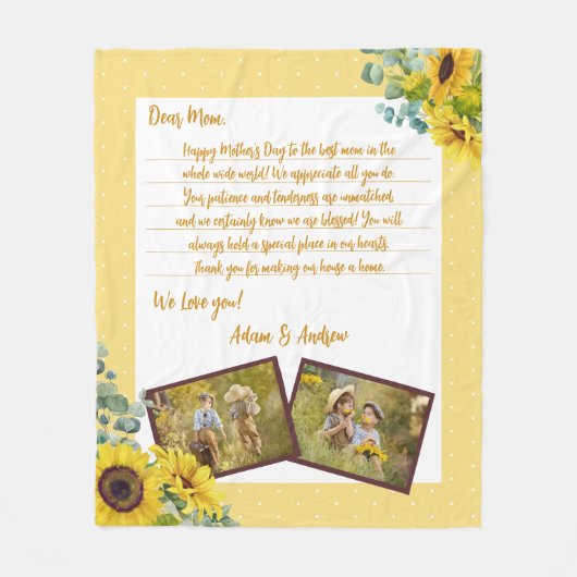 Moederdag Zonnebloem Liefdesbrief Foto Keepsake Fleece Deken (Voorkant)