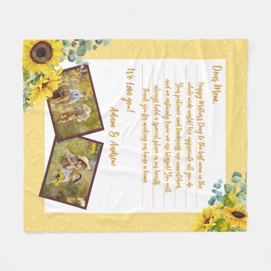 Moederdag Zonnebloem Liefdesbrief Foto Keepsake Fleece Deken (Voorkant (Horizontaal))