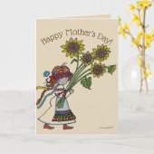 Moederdag Zonnebloemen Oekraïens Meisje Volkskunst Kaart (Gele Bloem)