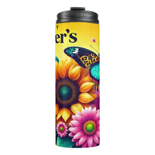 Moederdag: Zonnebloemen, Vlinders, Joy Thermosbeker (Voorkant)