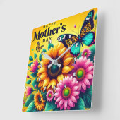 Moederdag: Zonnebloemen, Vlinders, Joy Vierkante Klok (Hoek)