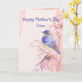 Moederdag zuster Bluebird Garden Bird Card Kaart (Gele Bloem)