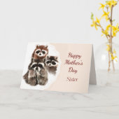 Moederdag zuster Cute Raccoon Animal Kaart (Gele Bloem)