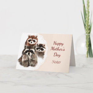 Moederdag zuster Cute Raccoon Animal Kaart