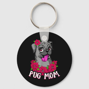 Moederdag Zwarte Pug Hond Dieren Hondenliefhebber Sleutelhanger