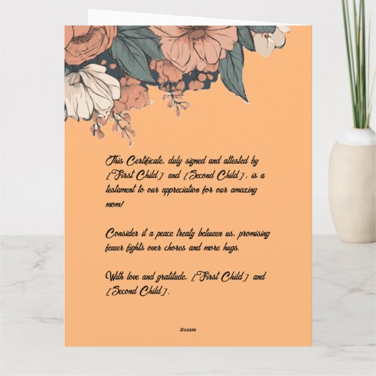 Moederdagcertificaat voor de beste moeder kaart (Achterkant)