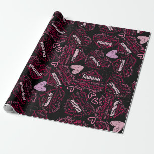 Moederdagen harten 01.Roze zwarte BG Cadeaupapier