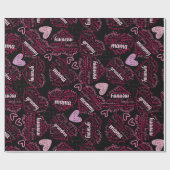 Moederdagen harten 01.Roze zwarte BG Cadeaupapier (Vlak)