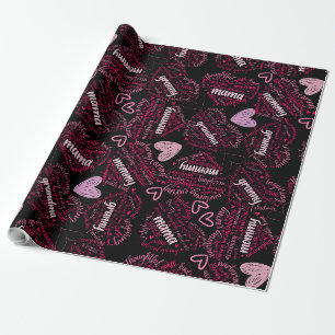 Moederdagen harten 01.Roze zwarte BG Cadeaupapier