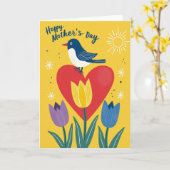 Moederdagkaart met bloemen en vogel kaart (Gele Bloem)