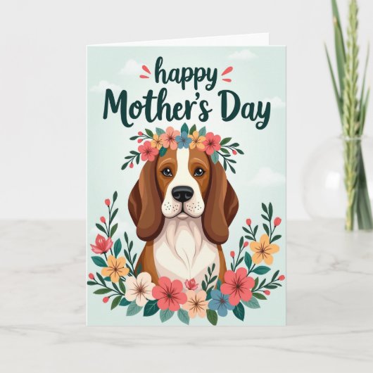 Moederdagkaart met bloemige hond kaart (Voorkant)
