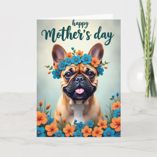 Moederdagkaart met bloemige puppy kaart (Voorkant)