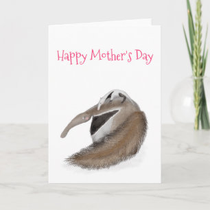 Moederdagkaart met cute miereneter en baby kaart