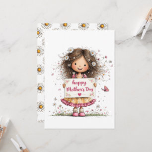Moederdagkaart met illustratie van kind & madelief