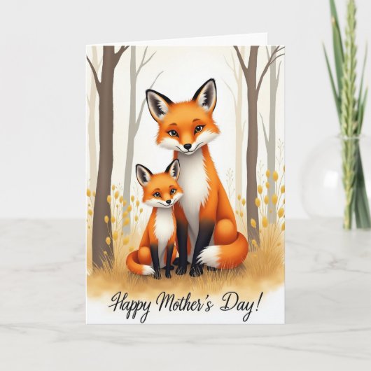 Moederdagkaart met liefhebbende vos kaart (Voorkant)