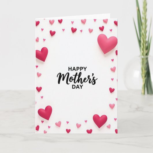 Moederdagkaart met roze harten kaart (Voorkant)