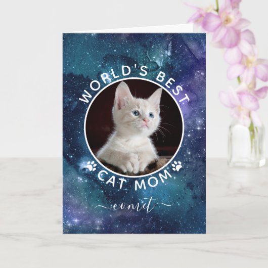 Moederdagkaart met ruimtefoto 'Beste kattenmoeder  Kaart (Orchidee)