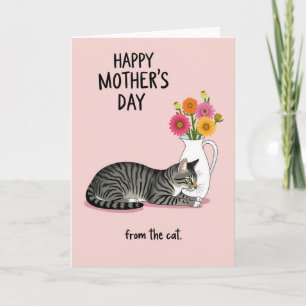 Moederdagkaart met tabbykat en bloemen kaart