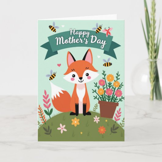 Moederdagkaart met vos bloemen kaart (Voorkant)