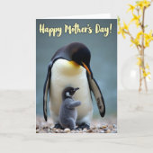 Moederdagkaart Pinguïn Liefde Kaart (Gele Bloem)