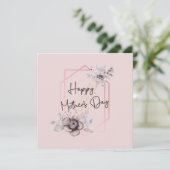 Moederdagkaart Roze Grijs Bloemmotief Elegant (Staand voorkant)