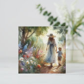 Moederdagkaart Tuinwandeling Vrouw & Kind Kaart (Staand voorkant)