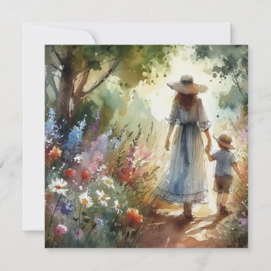 Moederdagkaart Tuinwandeling Vrouw & Kind Kaart (Voorkant)