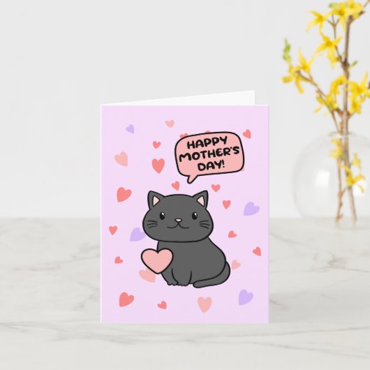 Moederdagkaart Zwarte Kat Kaart (Gele Bloem)