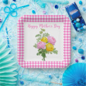 Moederdagrozen met roze Gingham   Papieren Bordje (Feest)