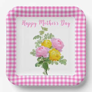 Moederdagrozen met roze Gingham   Papieren Bordje