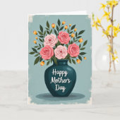 Moederdagrozenkaart met turquoise vaas kaart (Gele Bloem)