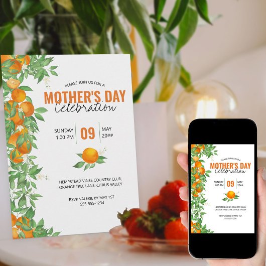 Moederdagviering Citrus Sinaasappels Uitnodiging