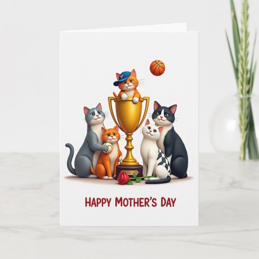 Moederdagvieringskaart met trofee voor katten kaart (Voorkant)