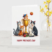 Moederdagvieringskaart met trofee voor katten kaart (Gele Bloem)
