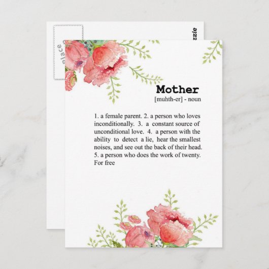 Moederdefinitiekaart - Moederdag cadeau - Moeder Briefkaart (Voorkant / Achterkant)