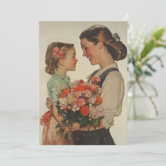 Moederdochter deelt speciale momentbloemen kaart (Staand voorkant)