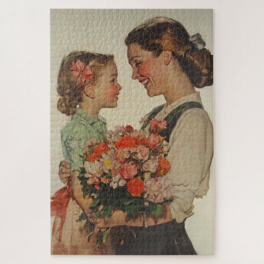 Moederdochter deelt speciale momentbloemen legpuzzel (Verticaal)