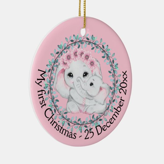 Moederdochter eerste kerstfoto-olifant keramisch ornament (Rechts)