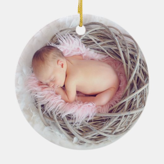 Moederdochter eerste kerstfoto-olifant keramisch ornament (Achterkant)