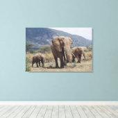 Moederelefant loopt met olifantkalf canvas afdruk (Insitu (Houten vloer))