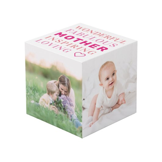 Moederfamilie Foto Collage Modern Typografie Kubus (Voorkant hoekig)
