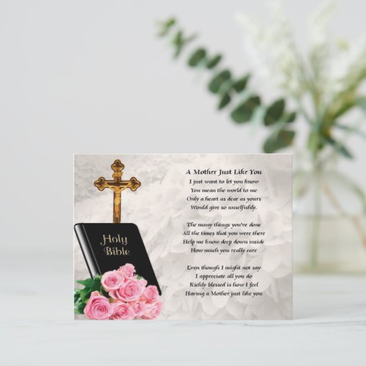 Moedergedicht - Bijbel en Rozen Briefkaart (Staand voorkant)