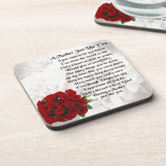 Moedergedicht - Ontwerp rode rozen Bier Onderzetter (Linkerzijde)