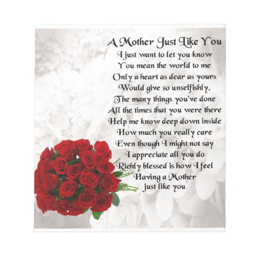 Moedergedicht - Ontwerp rode rozen Notitieblok (Voorkant)