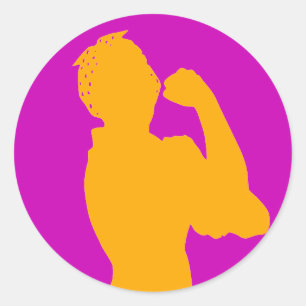 Moedergeschiedenis maand Rosie Riveter Hot Pink Si Ronde Sticker